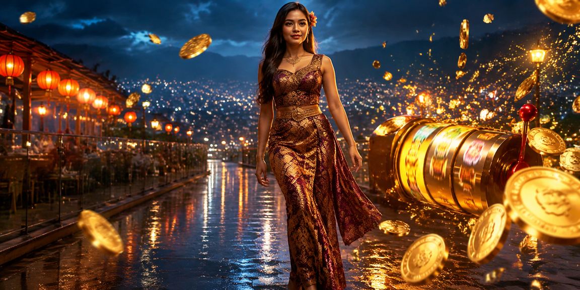 Suasana pasar malam dengan orang mengakses platform hiburan dan olahraga via ponsel